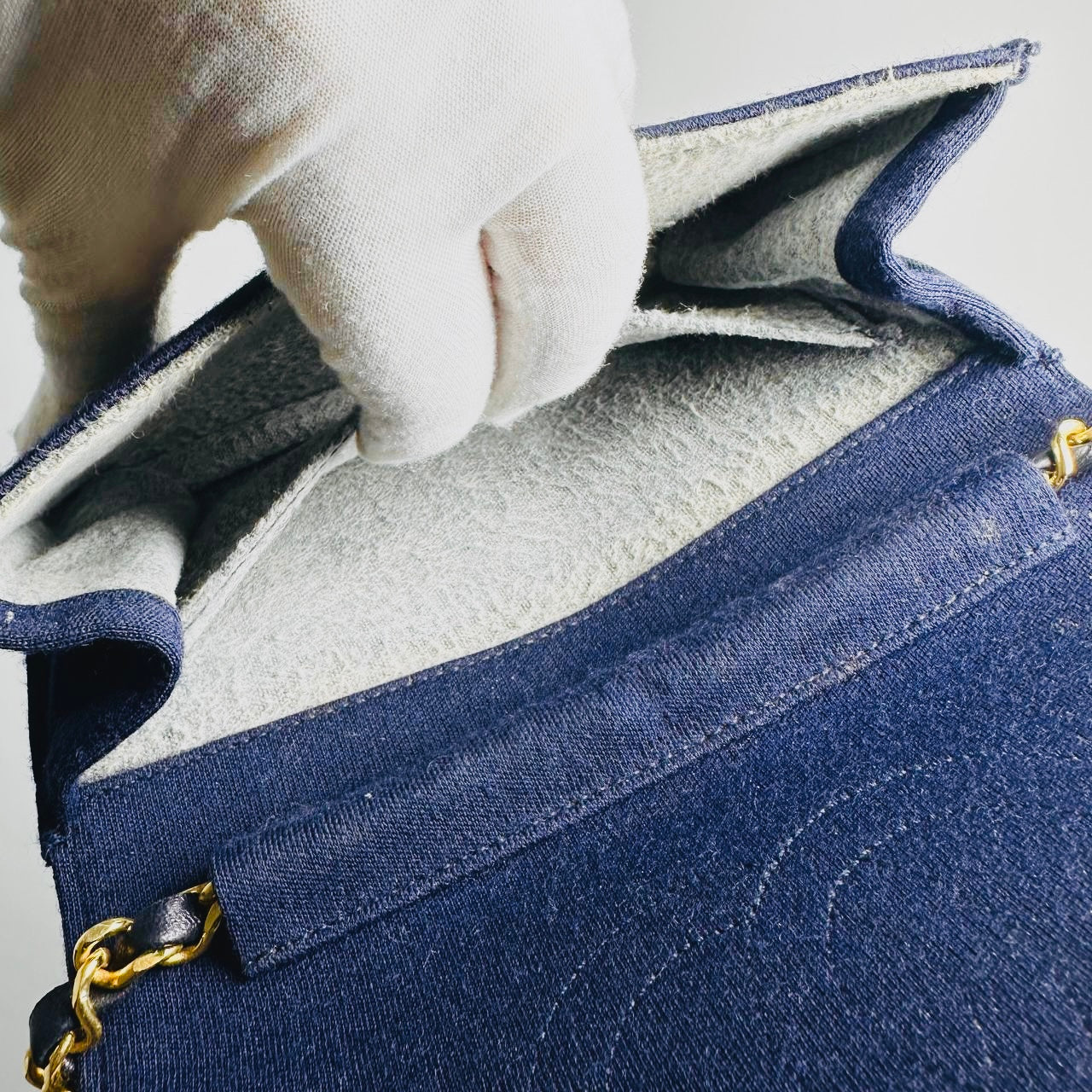 Chanel Navy Blue GHW Quilted Jersey Fabric CC Logo Vintage Full Flap Mini Shoulder Sling Bag