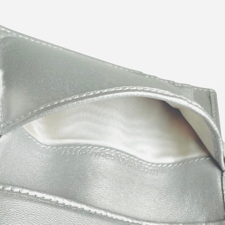 Christian Dior Diorama Iridescent Grey Light Gold Hardware CD Monogram Logo Quilted Cannage Leather Flap Compact Trifold Wallet