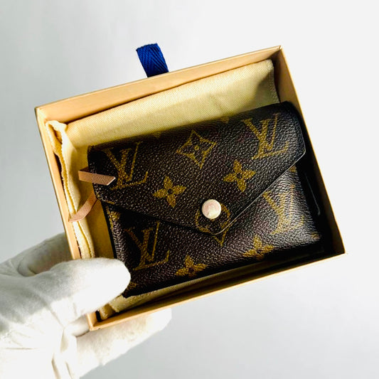 Louis Vuitton LV Victorine Monogram Logo & Rose Ballerine Leather GHW Flap Compact Trifold Wallet