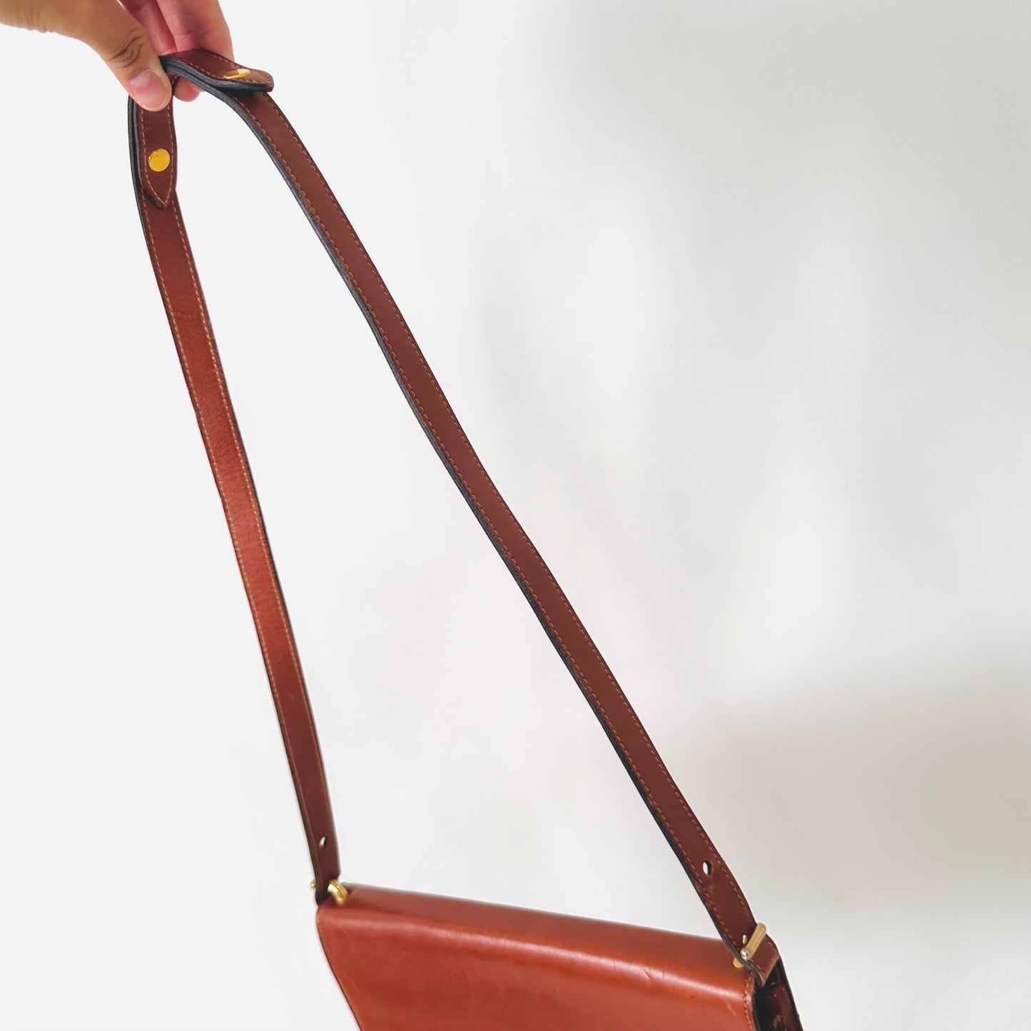 Christian Dior CD Caramel Tan Brown GHW Monogram Logo Smooth Leather 2-Way Flap Shoulder Sling Bag