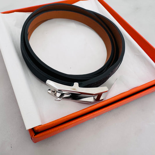 Hermes Black Behapi Triple Tour Smooth Leather Bracelet