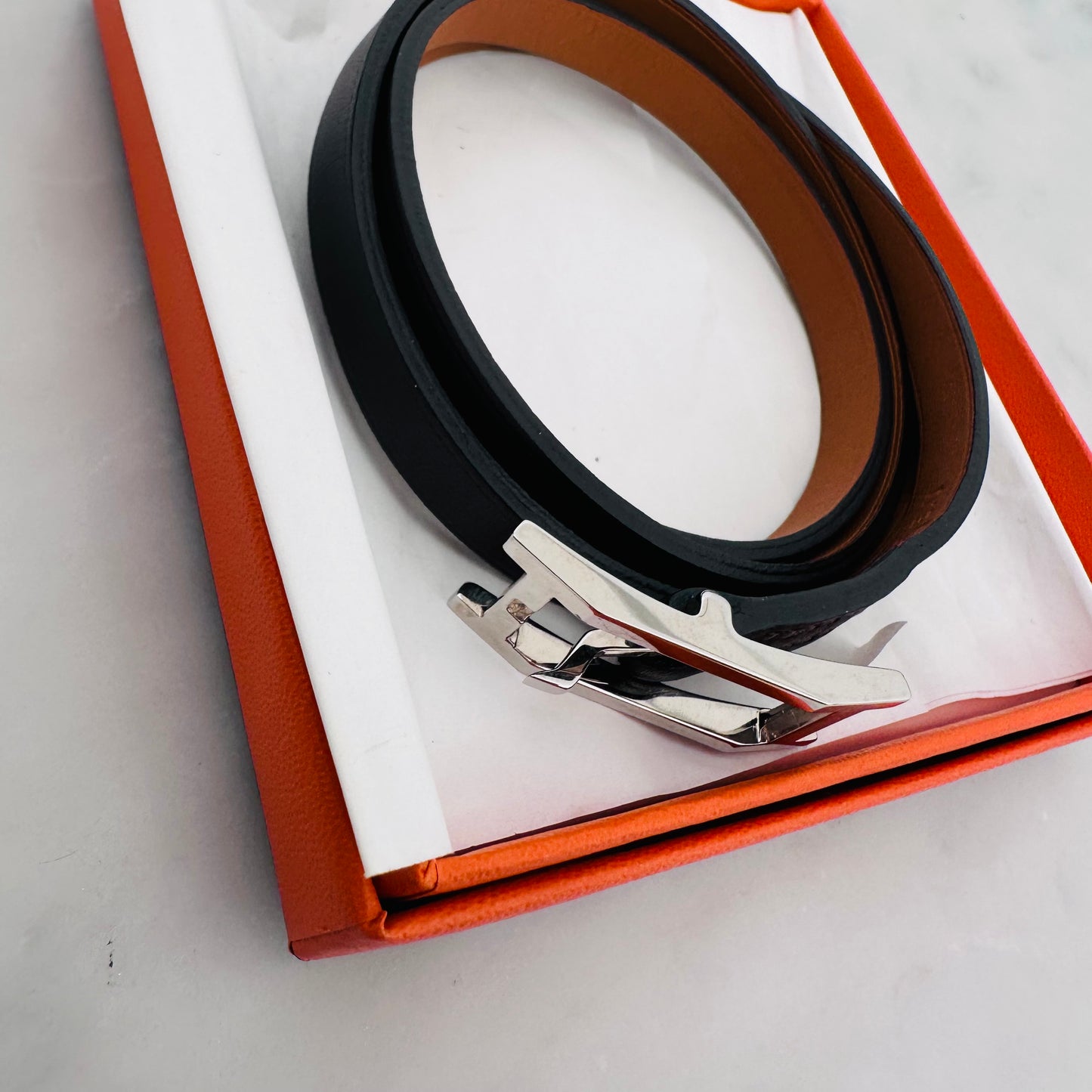 Hermes Black Behapi Triple Tour Smooth Leather Bracelet