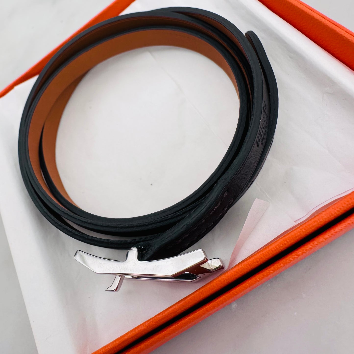 Hermes Black Behapi Triple Tour Smooth Leather Bracelet