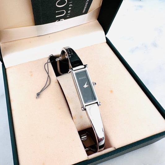 Gucci Black Rectangular Dial Stainless Steel Bracelet Bangle 12MM 1500L Watch
