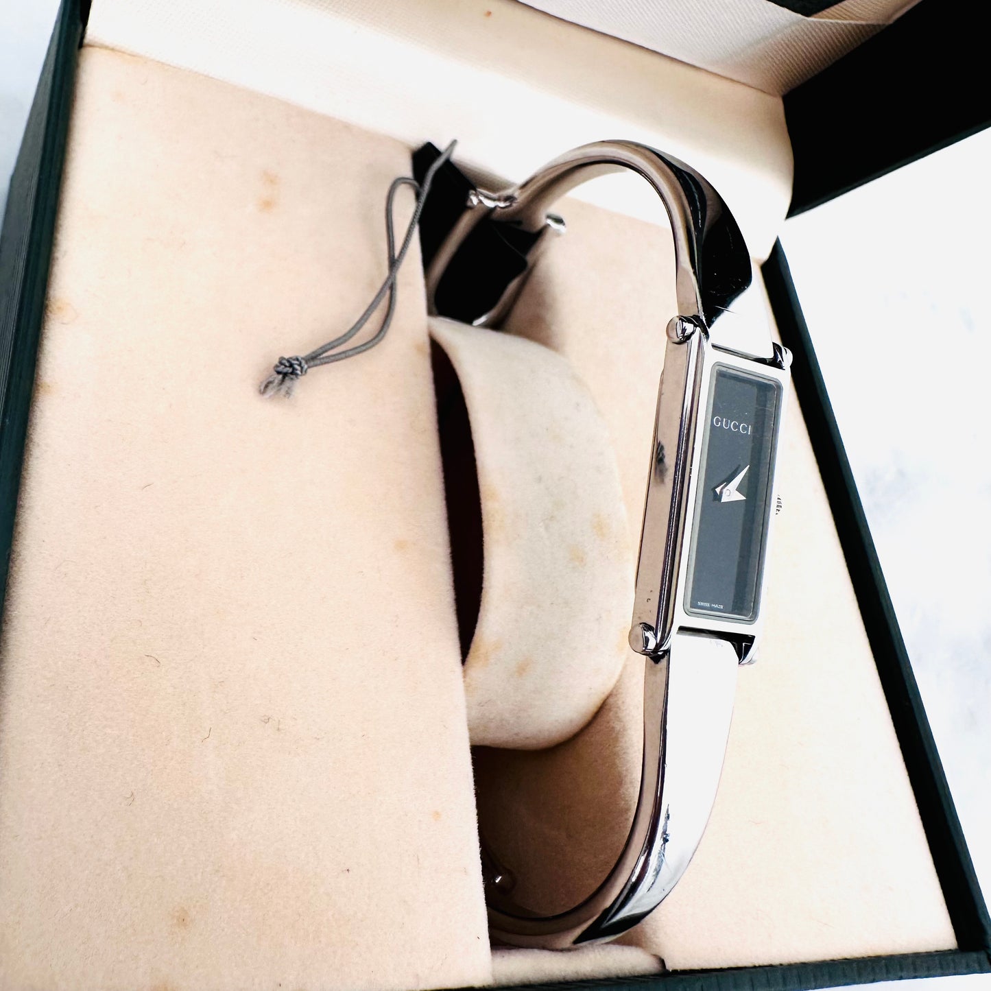 Gucci Black Rectangular Dial Stainless Steel Bracelet Bangle 12MM 1500L Watch