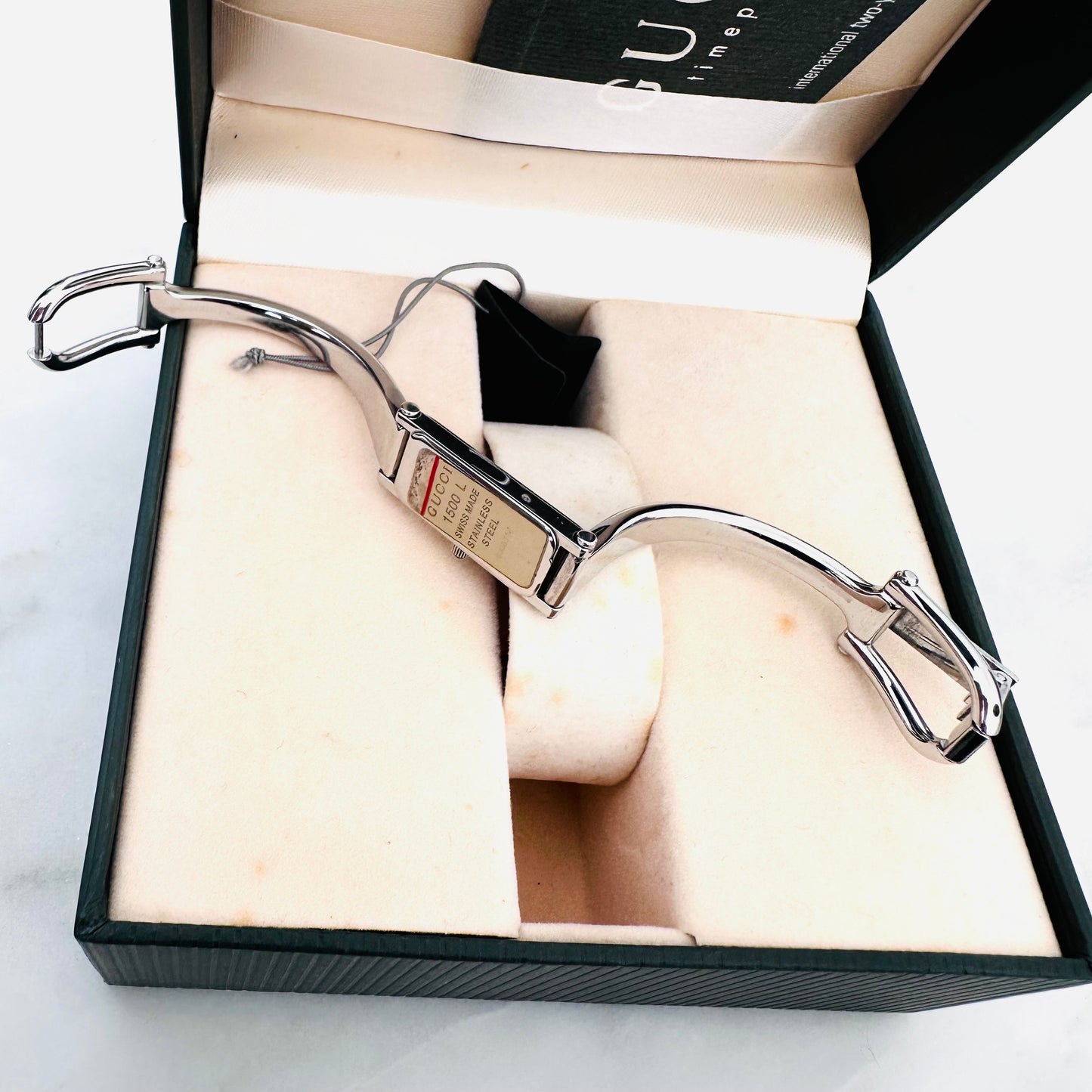 Gucci Black Rectangular Dial Stainless Steel Bracelet Bangle 12MM 1500L Watch