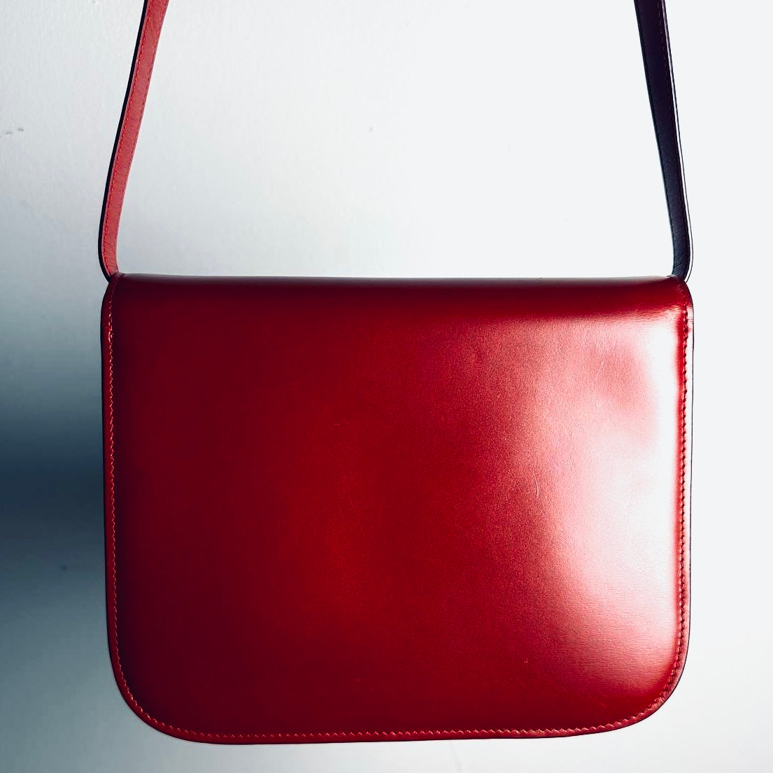 Celine Deep Red GHW Medium Classic Box Monogram Logo Smooth Leather Flap Shoulder Sling Bag