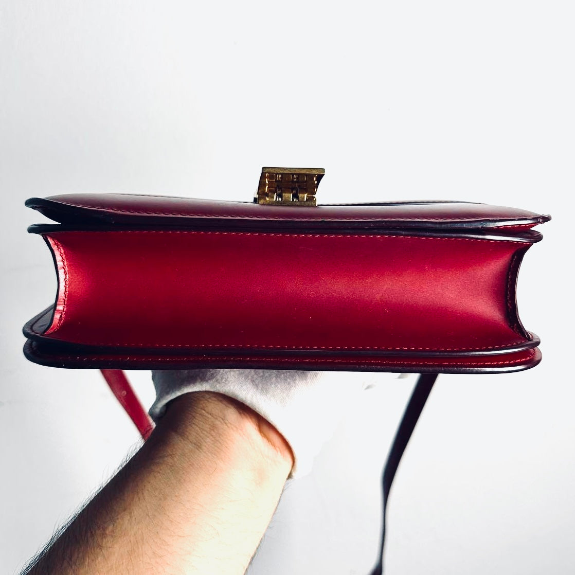 Celine Deep Red GHW Medium Classic Box Monogram Logo Smooth Leather Flap Shoulder Sling Bag