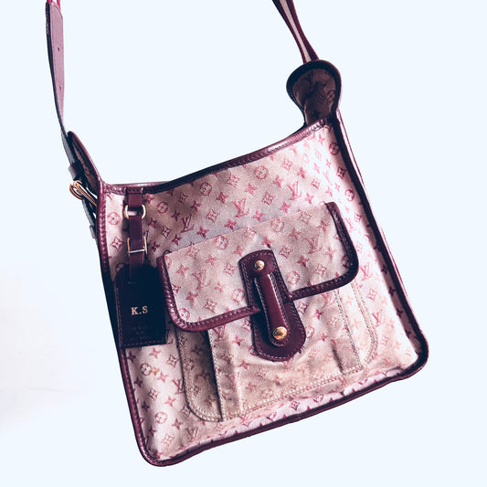 Louis Vuitton LV Pink Mini Lin Mary Kate Besace Monogram Logo GHW Shoulder Sling Bag