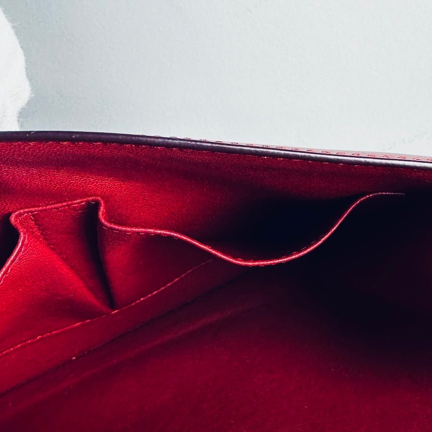 Celine Deep Red GHW Medium Classic Box Monogram Logo Smooth Leather Flap Shoulder Sling Bag