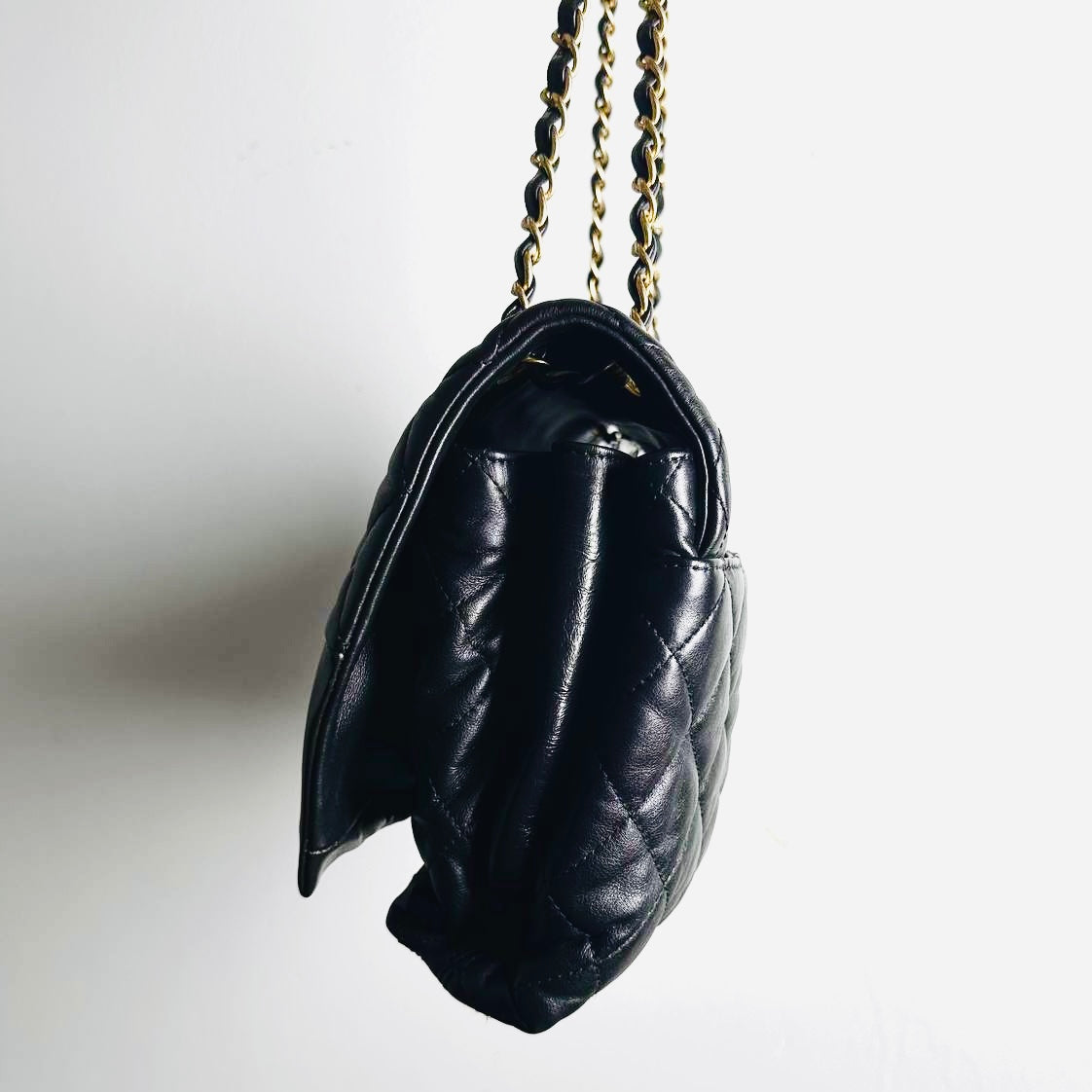 Chanel Black GHW Soft Elegance Jumbo Classic Quilted Lambskin Single Flap Turnlock CC Monogram Logo Chain Shoulder Sling Bag 20s