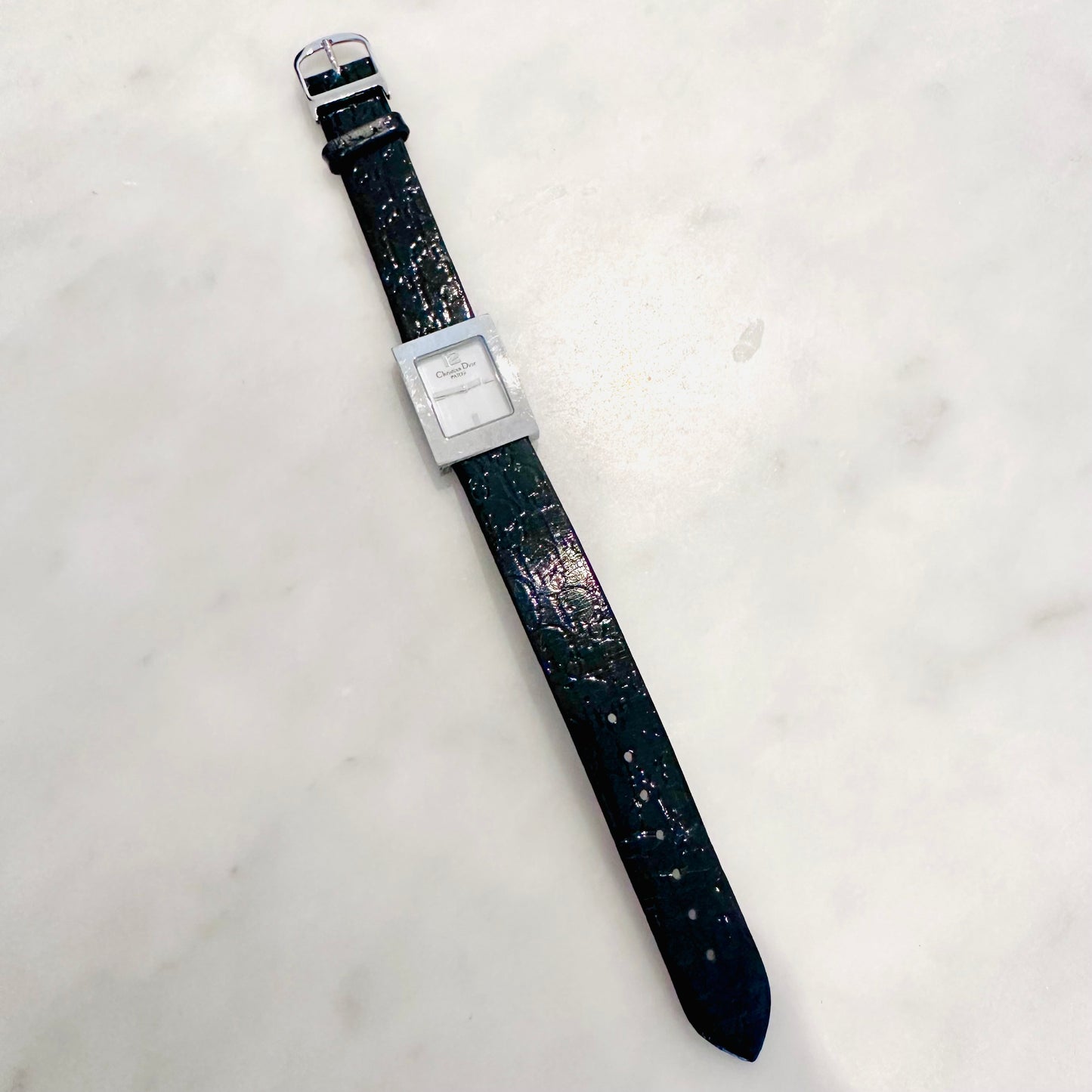 Christian Dior CD Black Oblique Monogram Logo Square Dial Stainless Steel 19MM Watch