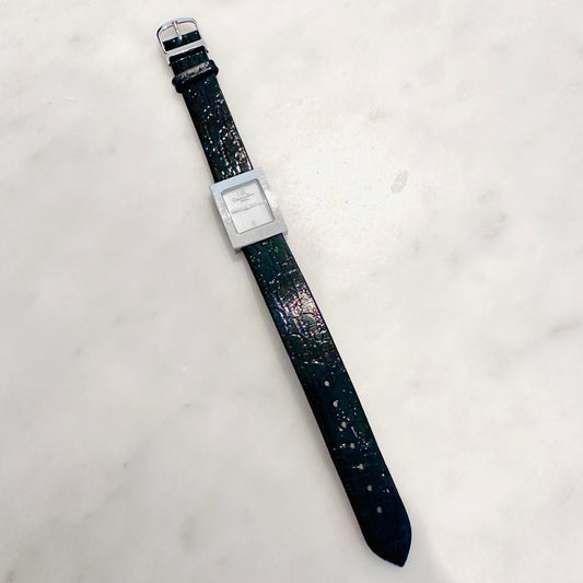 Christian Dior CD Black Oblique Monogram Logo Square Dial Stainless Steel 19MM Watch
