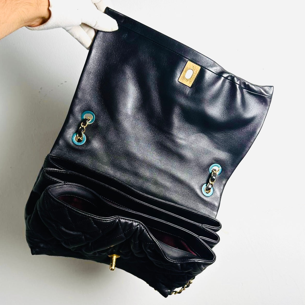 Chanel Black GHW Soft Elegance Jumbo Classic Quilted Lambskin Single Flap Turnlock CC Monogram Logo Chain Shoulder Sling Bag 20s