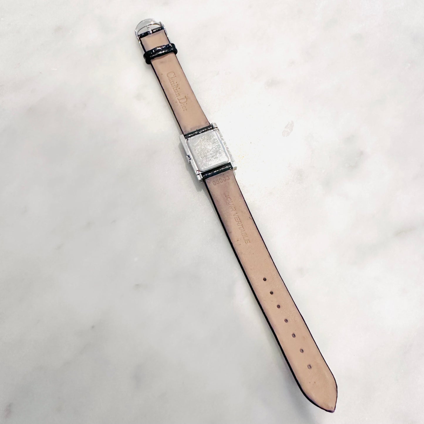 Christian Dior CD Black Oblique Monogram Logo Square Dial Stainless Steel 19MM Watch