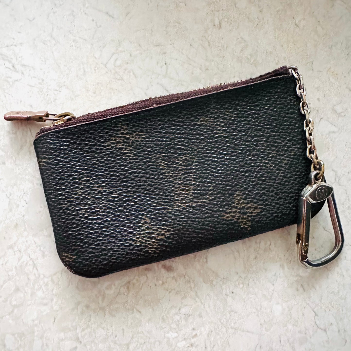 Louis Vuitton LV Key Cles Monogram Logo GHW Zip Pouch Clutch Case