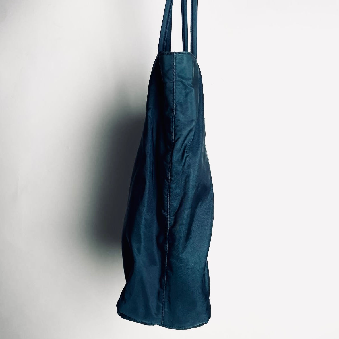 Prada Teal Blue Tessuto City Monogram Logo Nylon Structured Shoulder Shopper Tote Bag