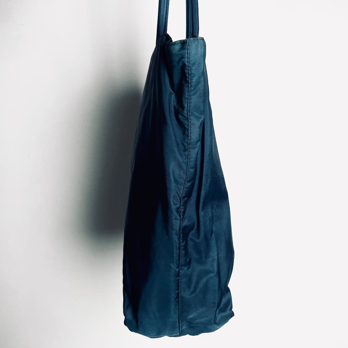 Prada Teal Blue Tessuto City Monogram Logo Nylon Structured Shoulder Shopper Tote Bag