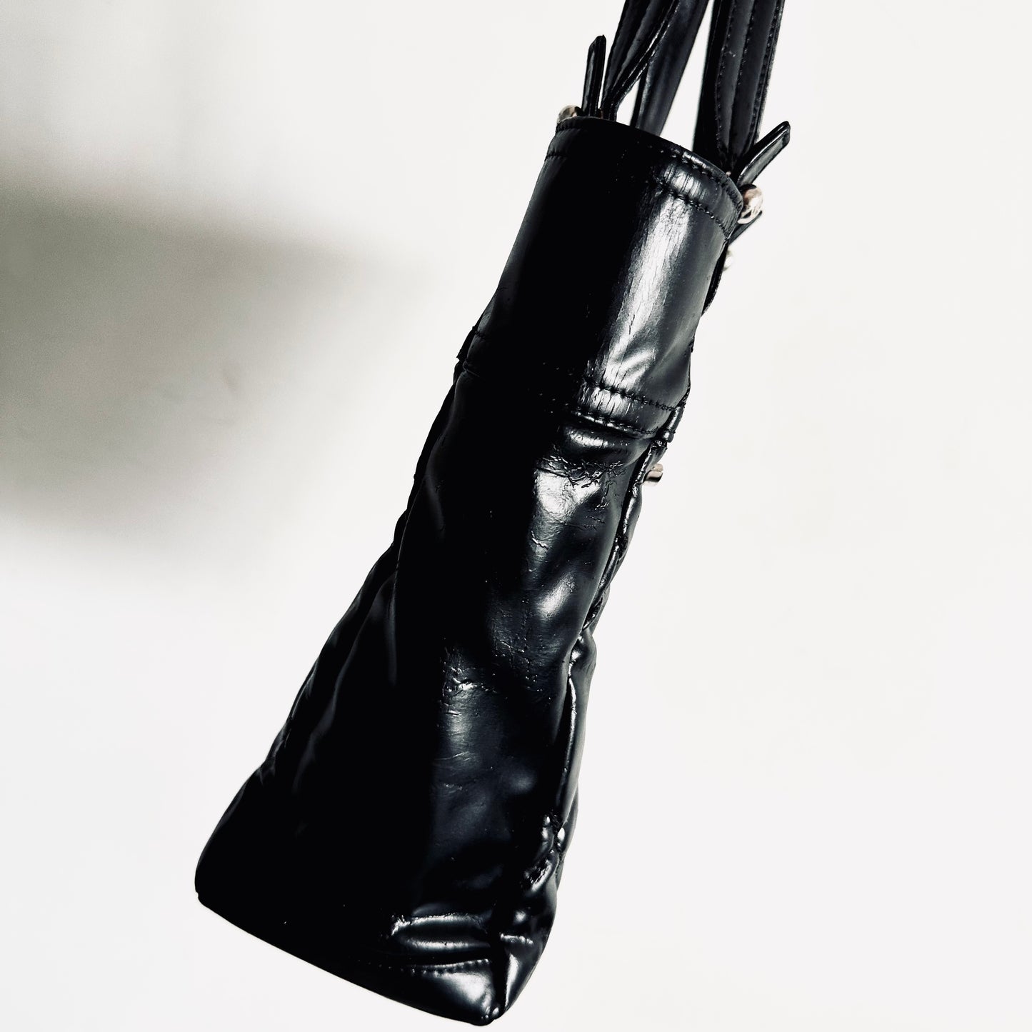 Chanel Black Paris Biarritz CC Monogram Logo Quilted Patent Leather Shoulder Shopper Tote Bag 13s