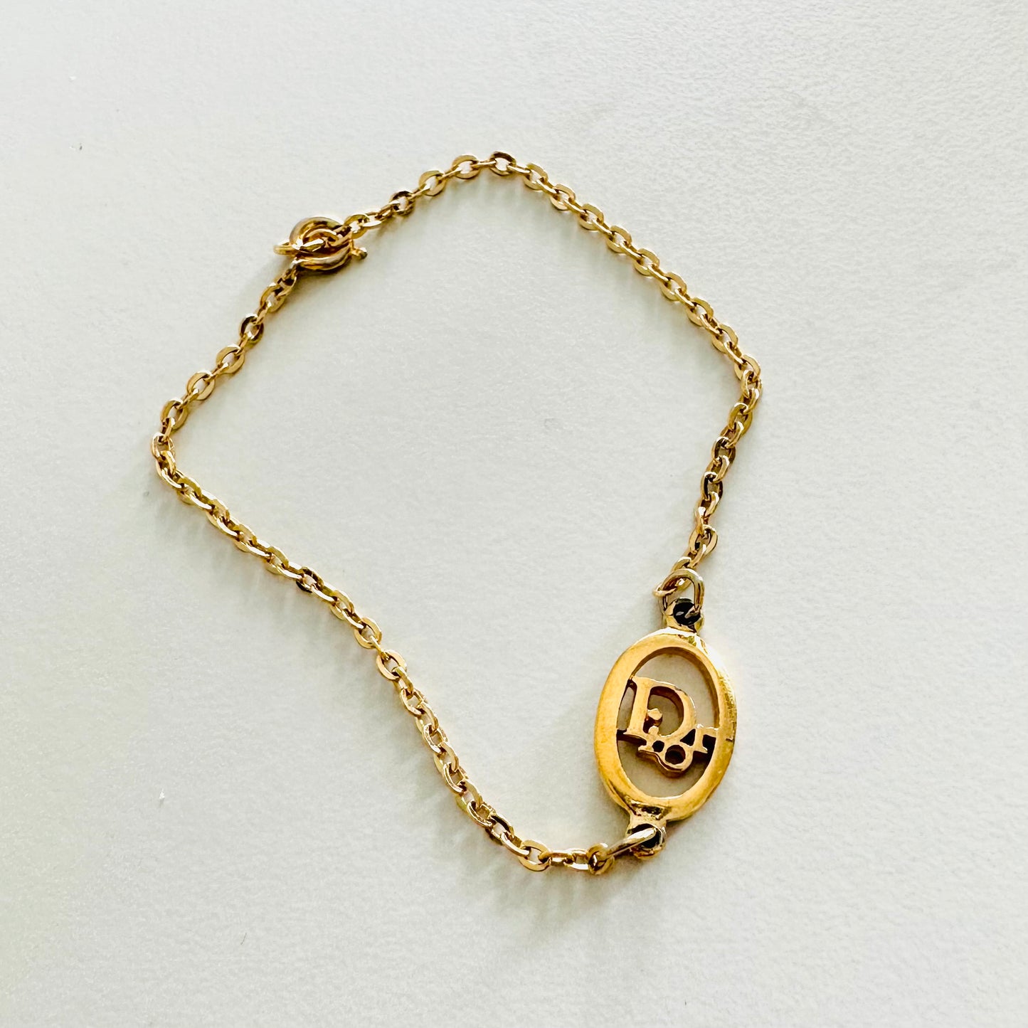 Christian Dior CD Signature Gold Monogram Logo Charm Bracelet