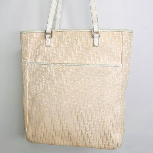 Christian Dior CD Pink / White Oblique Monogram Logo Shoulder Shopper Tote Bag
