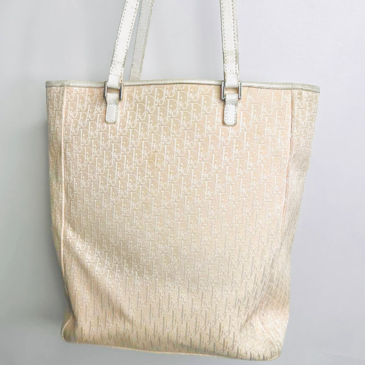 Christian Dior CD Pink / White Oblique Monogram Logo Shoulder Shopper Tote Bag