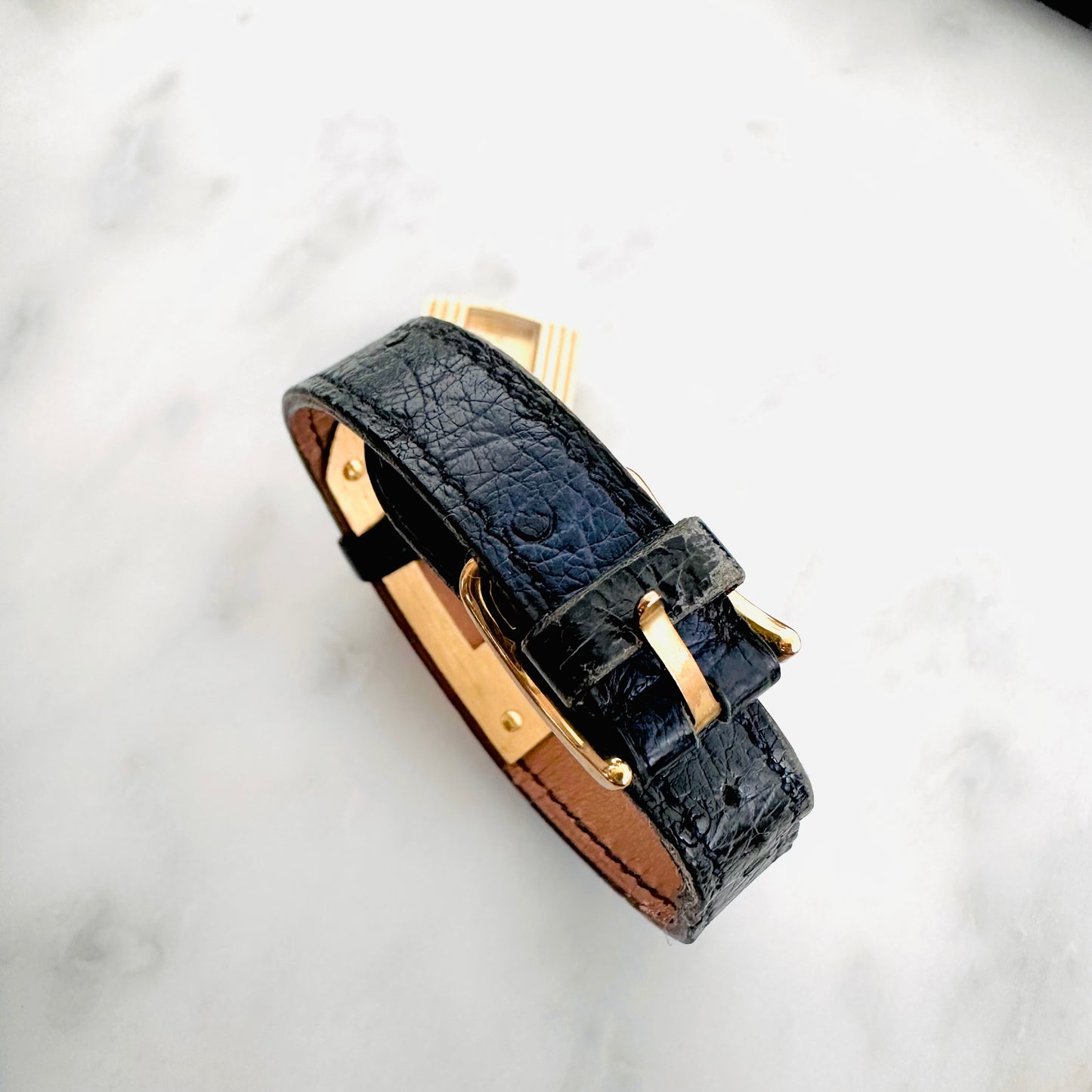 Hermes Black Gold Hardware Kelly Lock 20mm Stainless Steel Quartz Watch