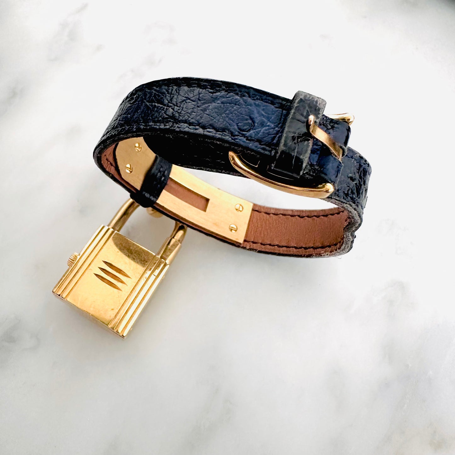 Hermes Black Gold Hardware Kelly Lock 20mm Stainless Steel Quartz Watch