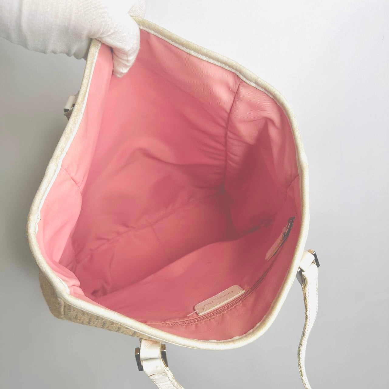 Christian Dior CD Pink / White Oblique Monogram Logo Shoulder Shopper Tote Bag