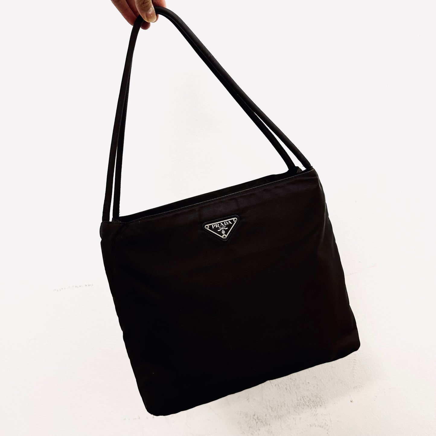 Prada Dark Brown Tessuto City Classic Logo Nylon Shopper Shoulder Tote Bag