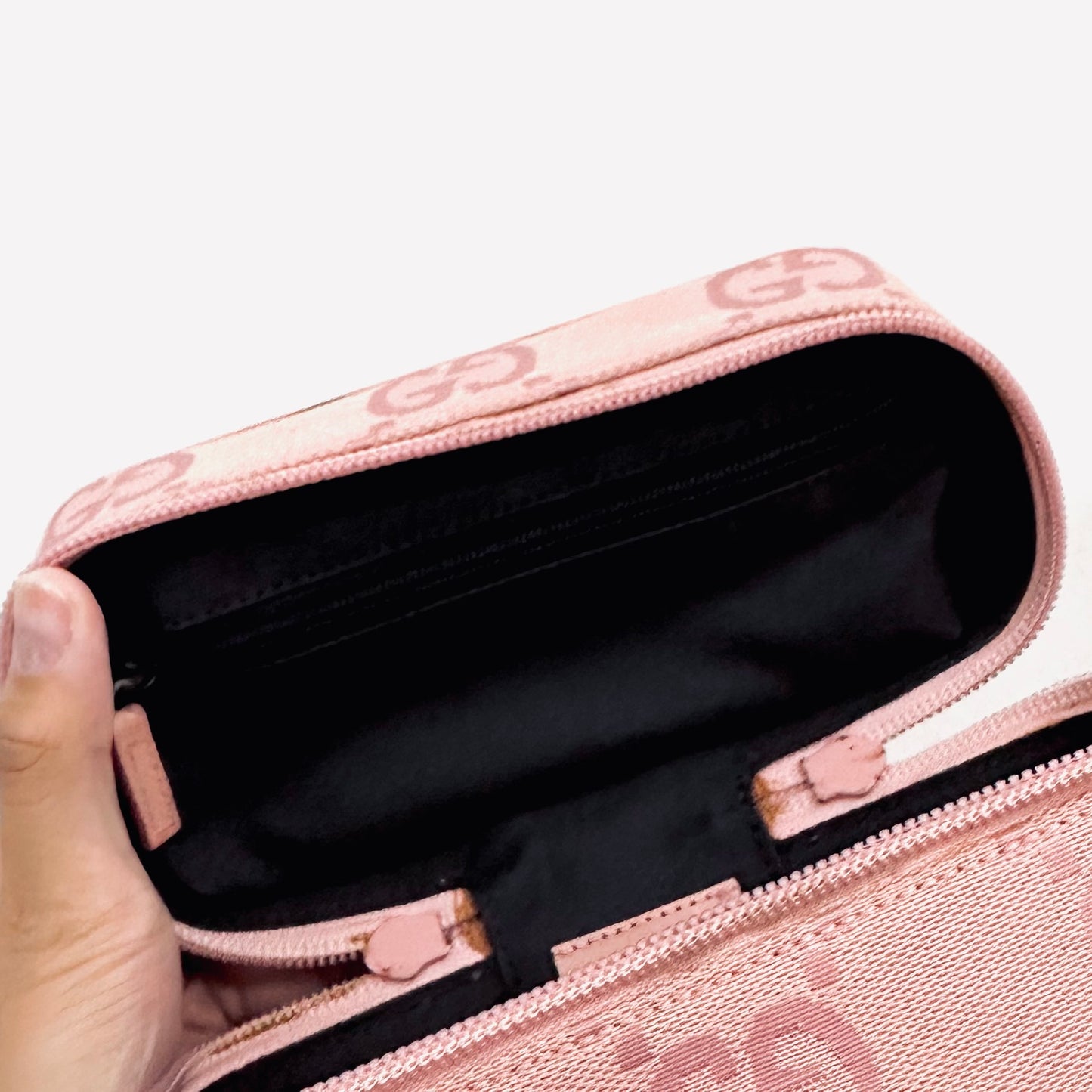 Gucci Pink Giant GG Monogram Logo Mini Top Handle Vanity Case Bag