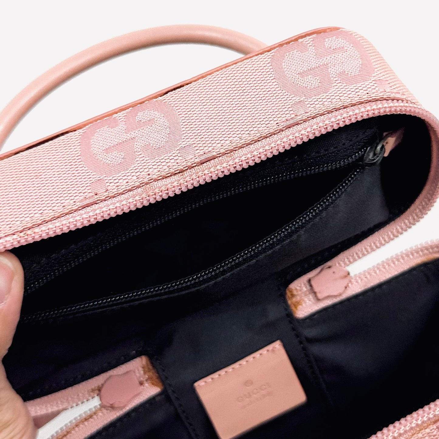 Gucci Pink Giant GG Monogram Logo Mini Top Handle Vanity Case Bag