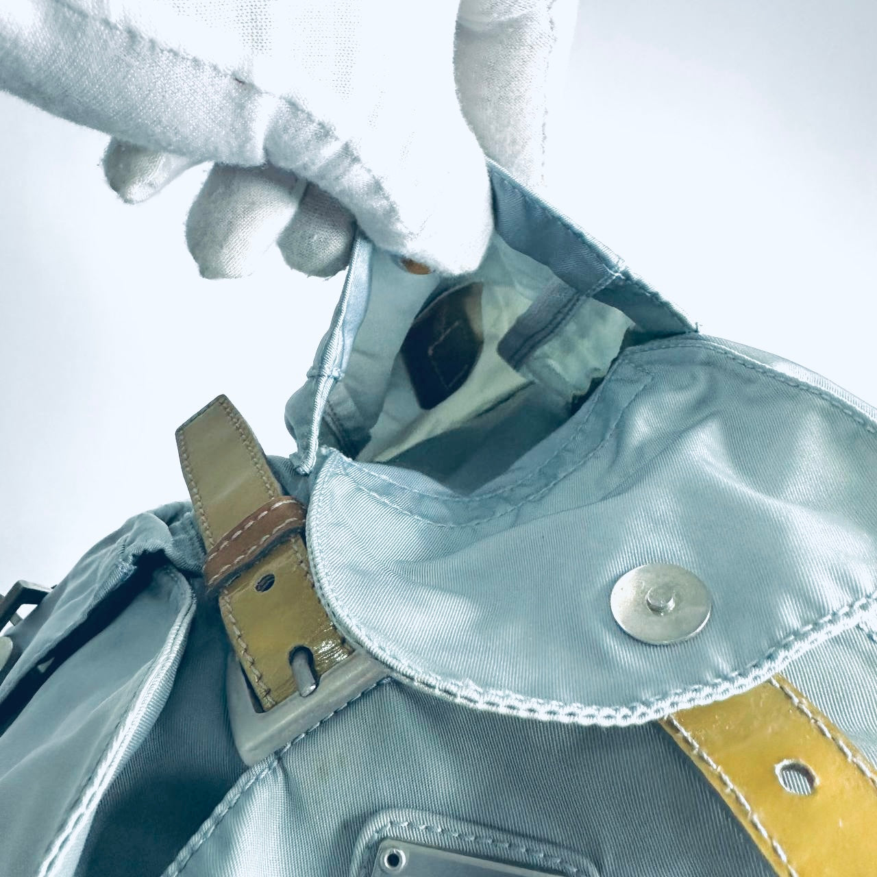 Prada Glacier Blue Tessuto Classic Logo Nylon & Leather Backpack Drawstring Bag