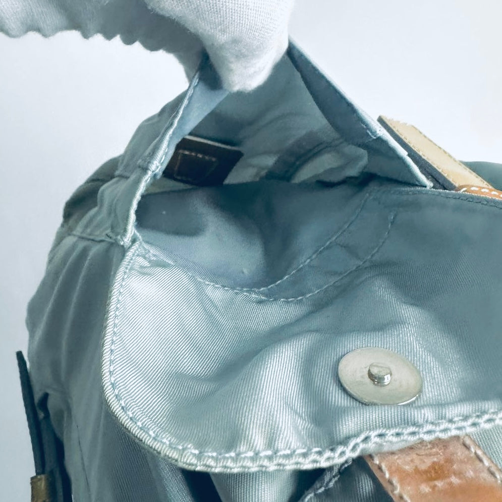 Prada Glacier Blue Tessuto Classic Logo Nylon & Leather Backpack Drawstring Bag