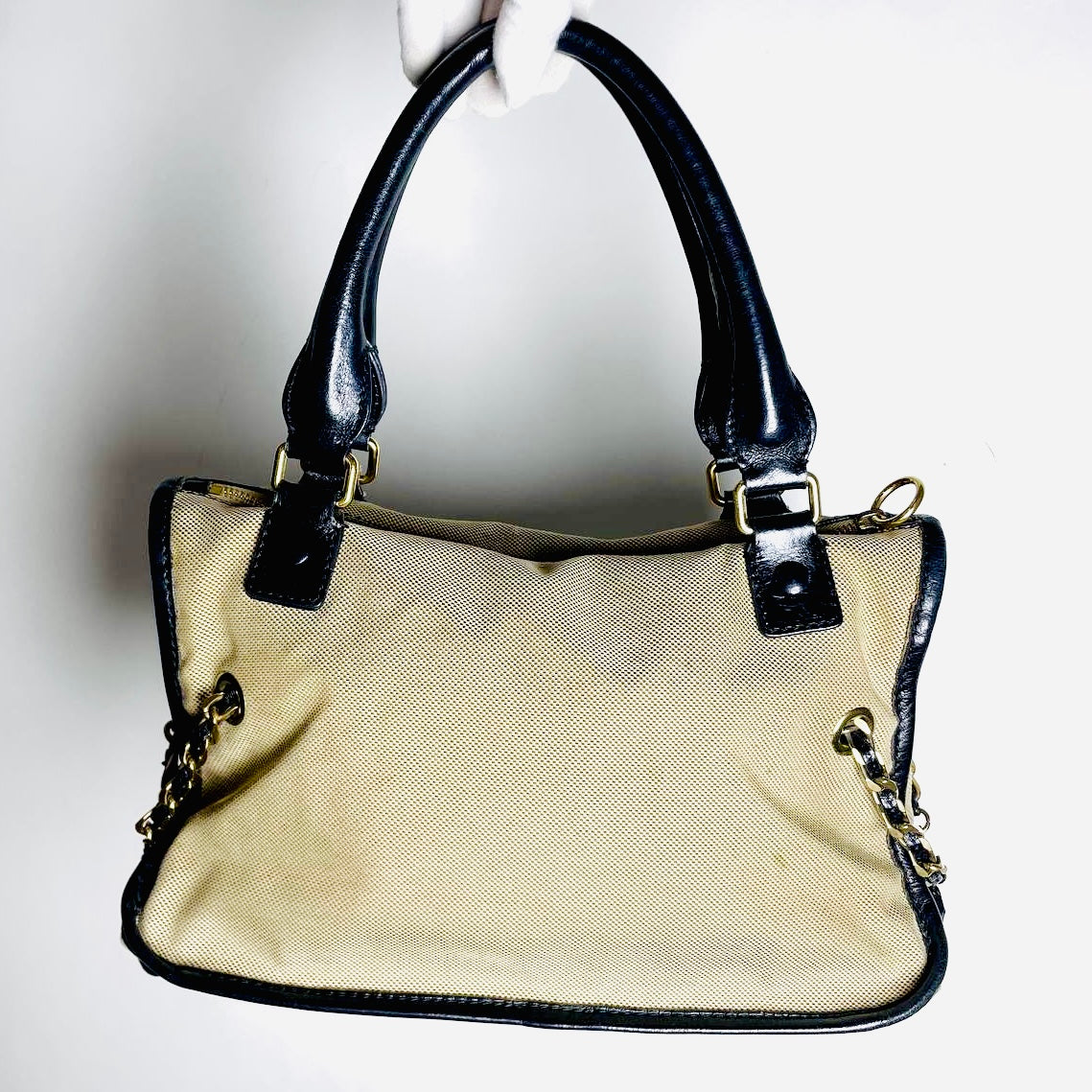 Chloe Black / Beige GHW Haley Monogram Logo Shopper Tote Bag