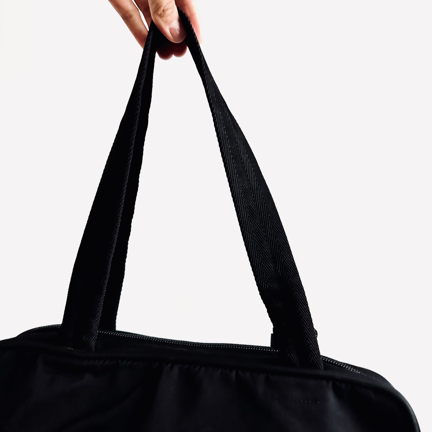 Prada Black Classic Tessuto Logo Nylon Shoulder Boston Tote Bag