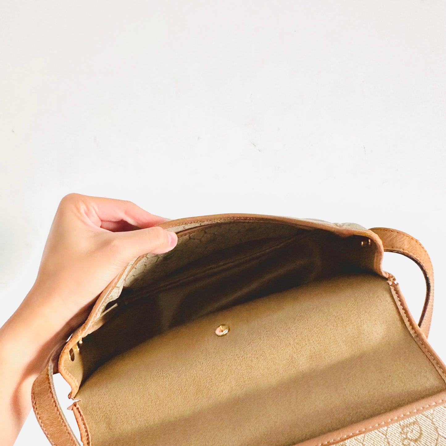 Christian Dior CD Beige / Brown Honeycomb Oblique Monogram Logo Vintage Flap Shoulder Sling Bag