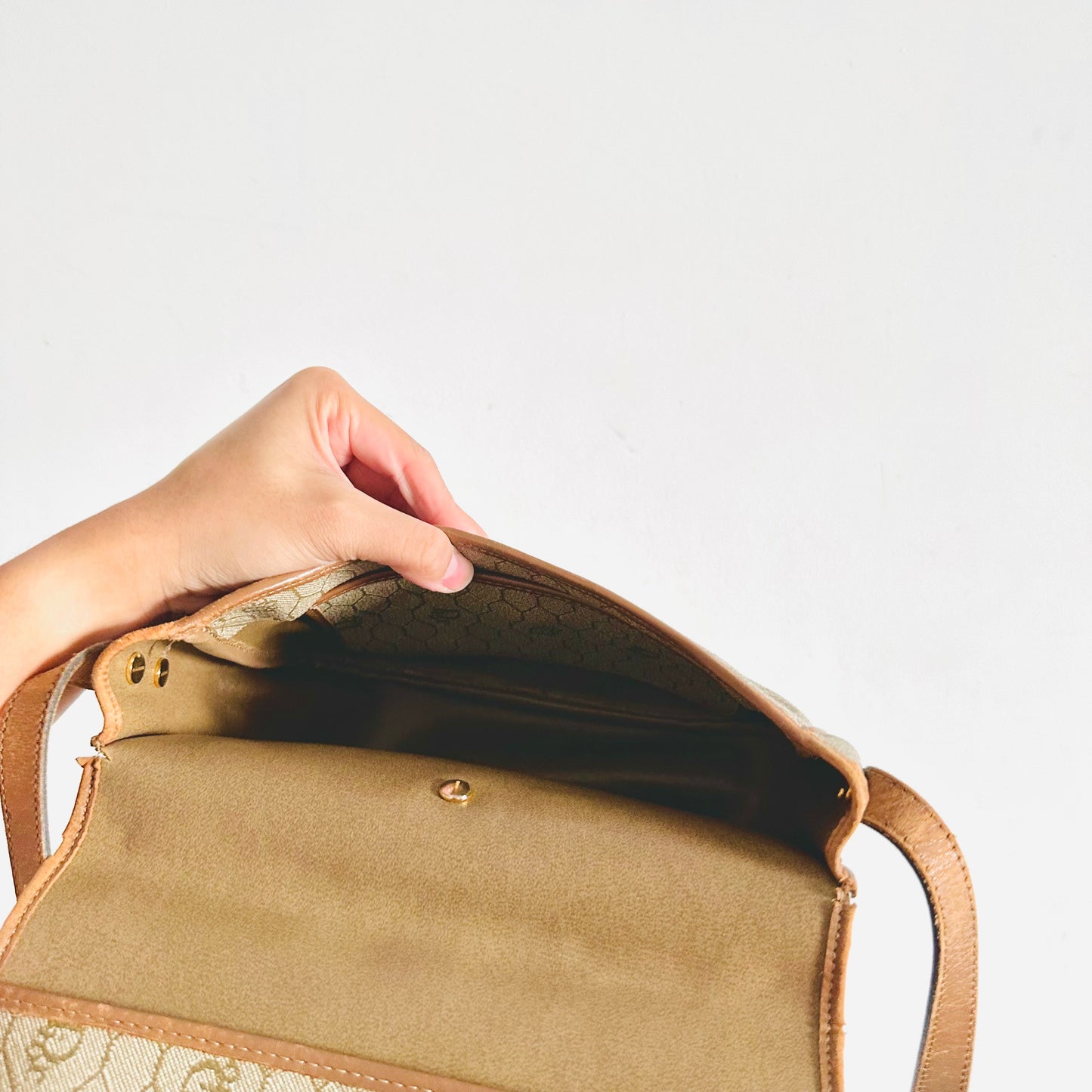 Christian Dior CD Beige / Brown Honeycomb Oblique Monogram Logo Vintage Flap Shoulder Sling Bag