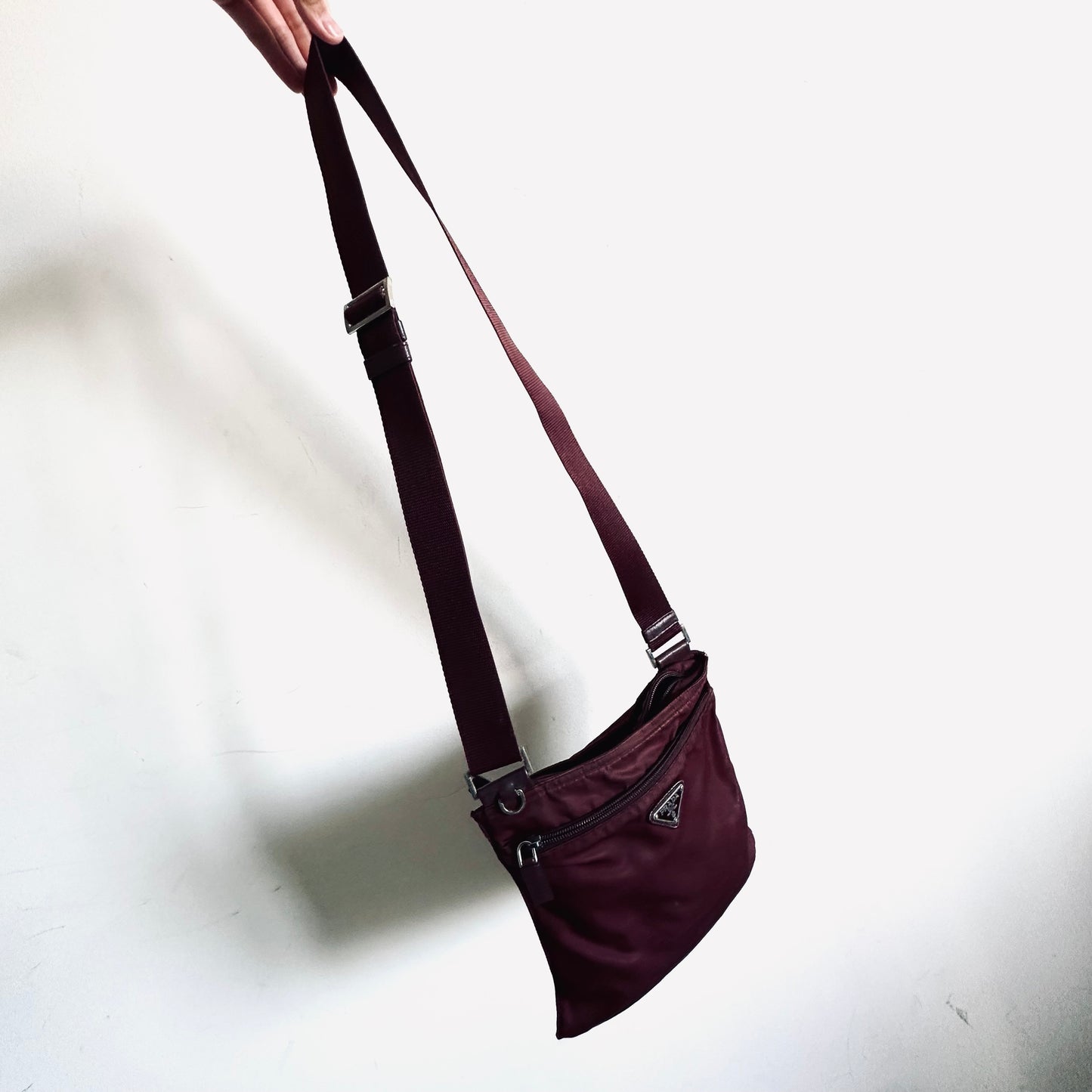 Prada Maroon Red Tessuto Classic Logo Nylon Utility Shoulder Sling Bag Bag