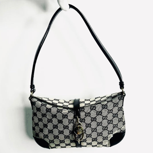 Gucci Black / Ebony GHW Jackie GG Monogram Logo Hobo Baguette Shoulder Bag