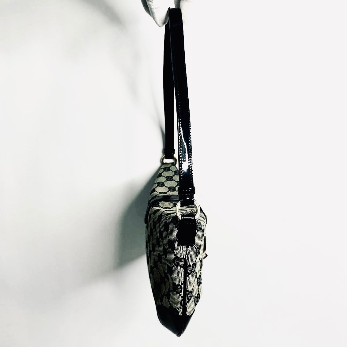 Gucci Black / Ebony GHW Jackie GG Monogram Logo Hobo Baguette Shoulder Bag