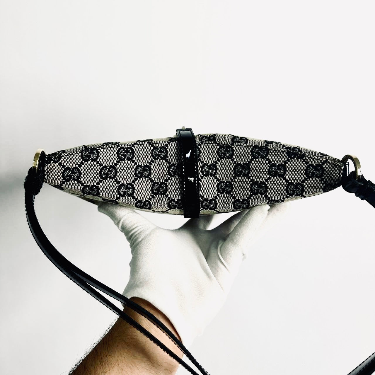 Gucci Black / Ebony GHW Jackie GG Monogram Logo Hobo Baguette Shoulder Bag