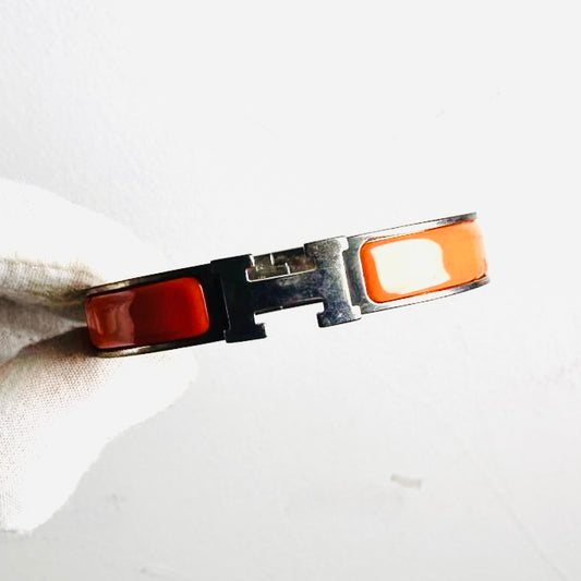 Hermes Orange Palladium Clic Clac PM H Logo Bracelet Bangle
