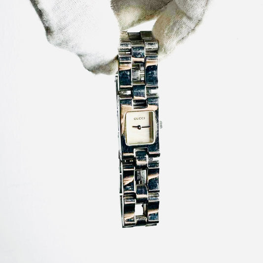 Gucci Stainless Steel White Square Dial 17MM Bangle Bracelet Watch