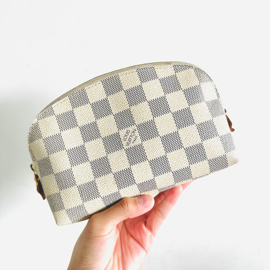 Louis Vuitton LV Damier Azur DA GHW Monogram Logo Cosmetic Toiletry Pouch Clutch Case