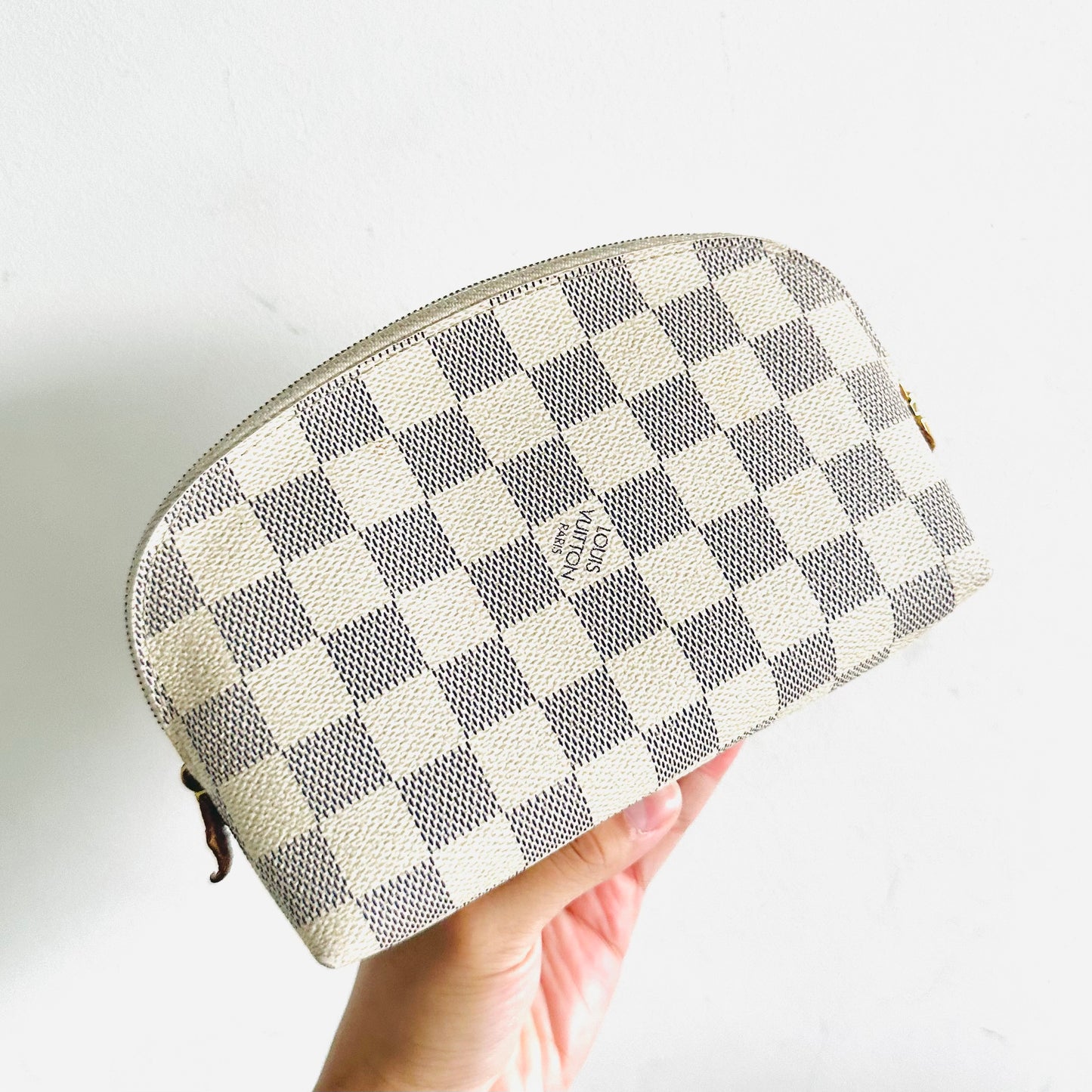 Louis Vuitton LV Damier Azur DA GHW Monogram Logo Cosmetic Toiletry Pouch Clutch Case