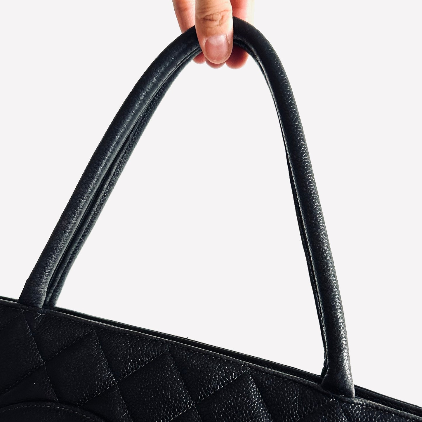 Chanel Black GHW Giant CC Monogram Logo Quilted Caviar Shoulder Shopper Tote Bag