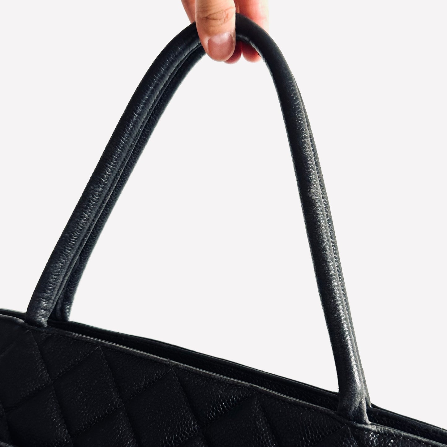 Chanel Black GHW Giant CC Monogram Logo Quilted Caviar Shoulder Shopper Tote Bag