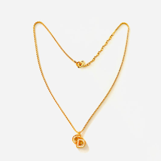 Christian Dior Gold & Crystals CD Monogram Logo Classic Vintage Necklace