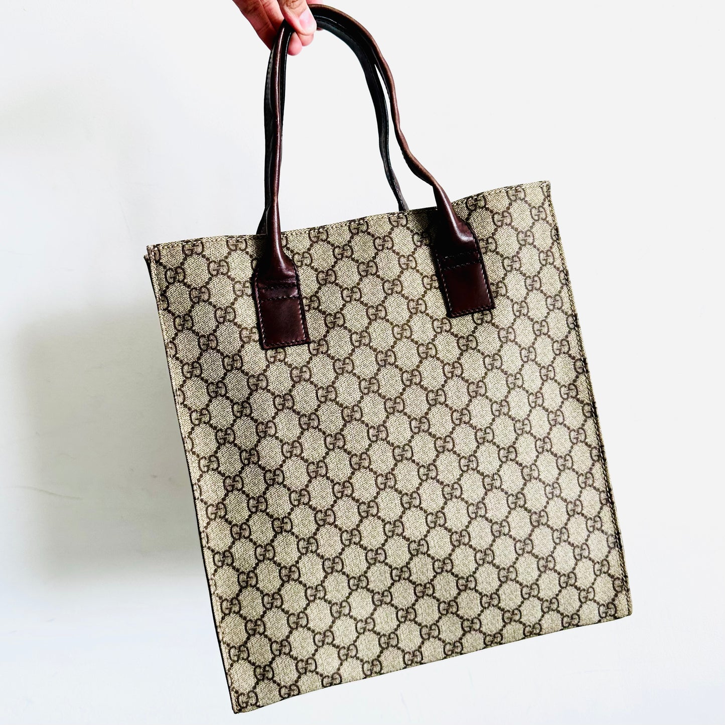 Gucci Beige Supreme GG Monogram Logo Tall Shopper Shoulder Tote Bag